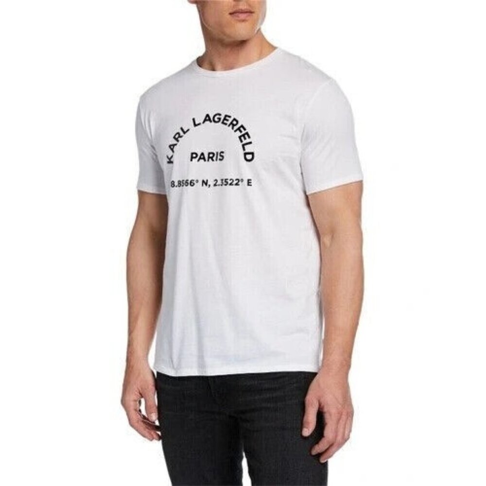 Karl Lagerfeld Paris Men's Location Graphic T-Shirt Short Sleeve White